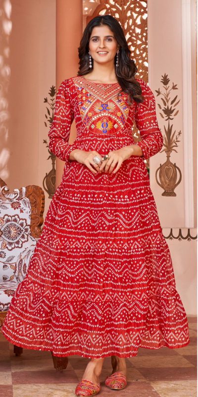 Sublime Red Color Heavy Georgette Printed Embroidery Work Gown