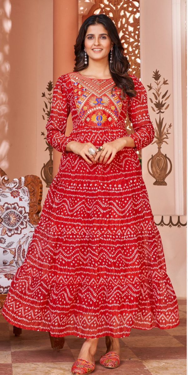 Sublime Red Color Heavy Georgette Printed Embroidery Work Gown