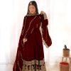 Wine Faux Georgette Silk Embroidery Salwar Suit