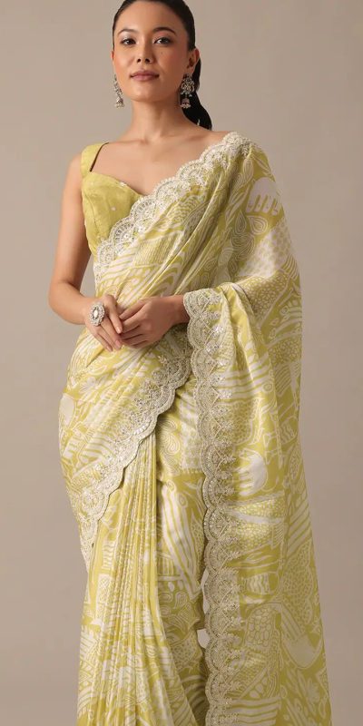 Sublime Yellow Color Georgette Digital Prints Embroidery Saree