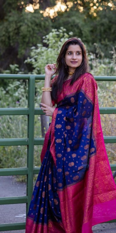 Superb Blue Color Soft Lichi Silk Ordinary Design Rich Pallu Saree