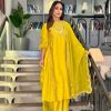 Yellow Chinnon Silk Embroidery Sequence Salwar Suit