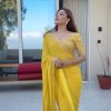 Yellow Faux Georgette Thread With Sequence Saree