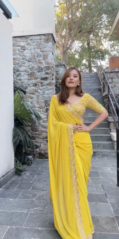 Superb Yellow Color Faux Georgette Thread With Sequence Saree