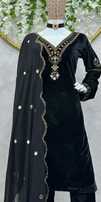 KD 1366 Blue Velvet Thread Work With Real Mirror Salwar Suit Work : Embroidery With Sequence Thread Work Party, Wedding, Festive @2049/- Only | Salwar suit, Casual Suits, Creative suits, Designer Suits, Palazzo Suits, Party Wear Suits, Straight Suits