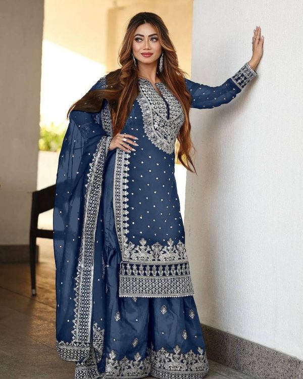 SSR 449 Blue Georgette Embroidery Sequence Salwar Suit Wedding, Party, Festive, Events Expected Delivery 4-6 Working Days @ 2049/- Only | Salwar suit, Casual Suits, Creative suits, Designer Suits, Party Wear Suits, Straight Suits