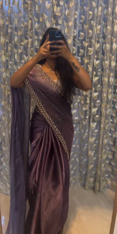 Alluring Purple Color Jimmy choo Thread Sequence Work Saree