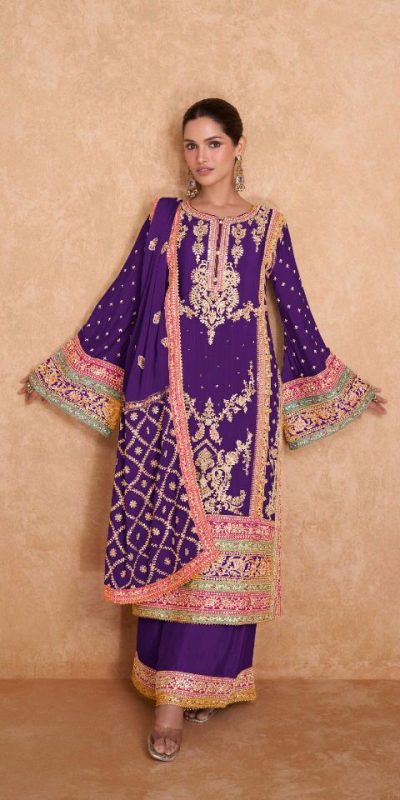 Beautiful Violet Color Chinon Coding Embroidery Salwar Suit