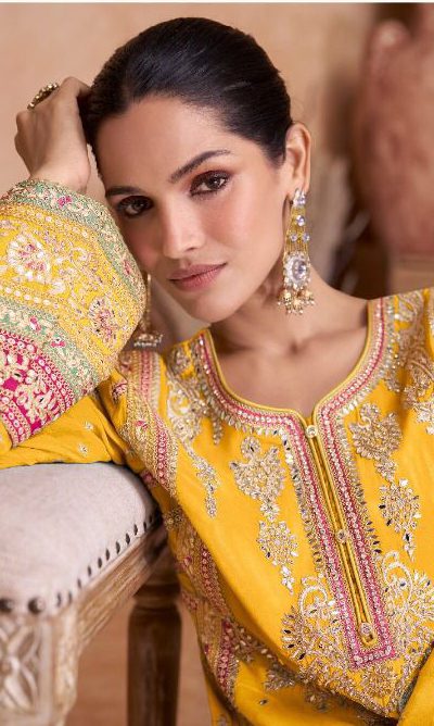 Beautiful Yellow Color Chinon Coding Embroidery Salwar Suit