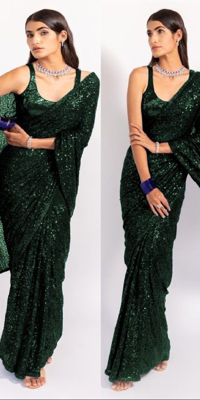 Consummate Green Color Georgette Fancy Sequence Work Saree