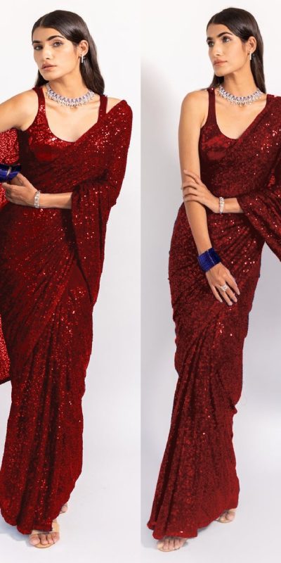 Consummate-Red-Color-Georgette-Fancy-Sequence-Work-Saree