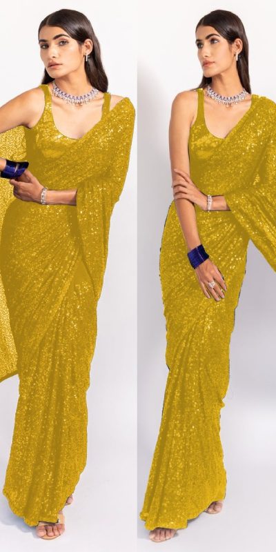 Consummate Yellow Color Georgette Fancy Sequence Work Saree