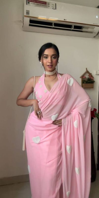 Dazzling Baby Pink Color Georgette With Hart Gmathi Work Saree