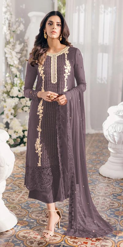Dazzling Coffee Color Heavy Georgette Embroidery Anarkali Suit