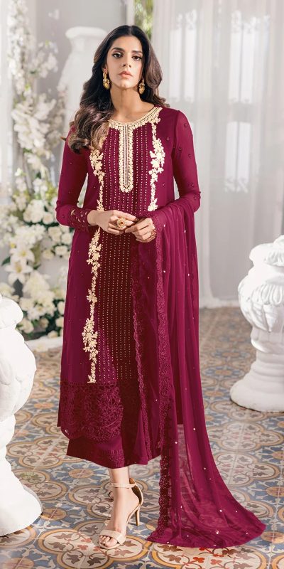 Dazzling Maroon Color Heavy Georgette Embroidery Anarkali Suit