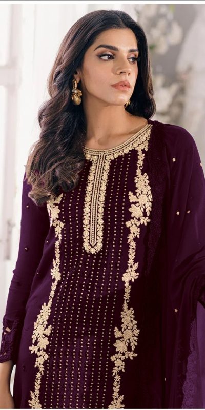 Dazzling Purple Color Heavy Georgette Embroidery Anarkali Suit