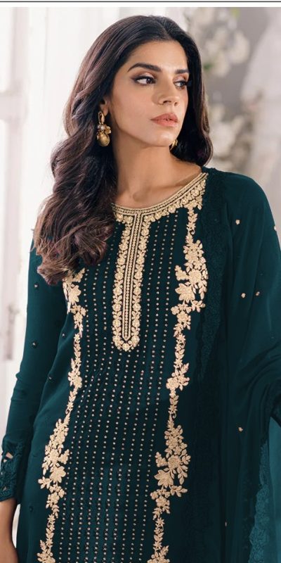 Dazzling Stone Green Color Heavy Georgette Embroidery Anarkali Suit