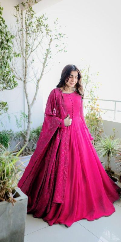 Glamorous Pink Color Georgette Embroidery Work Anarkali Suit