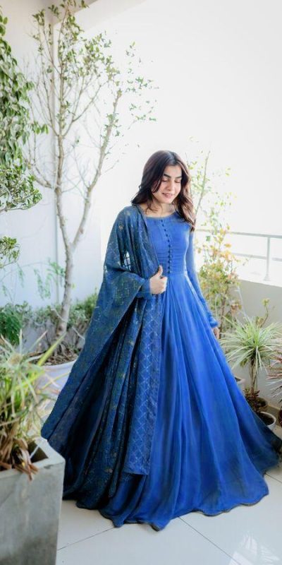 Glamorous Royal Blue Color Georgette Embroidery Work Anarkali Suit