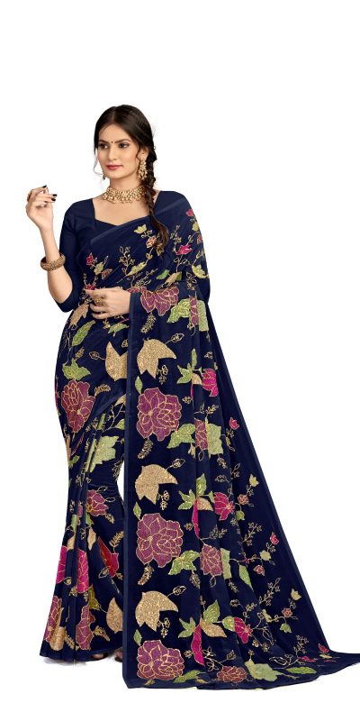 Graceful Black Color Georgette Fancy Thread & Sequence Saree