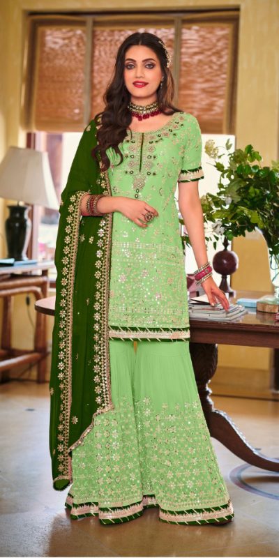 Grand Parrot Green Color Faux Georgette Embroidery Work Salwar Suit