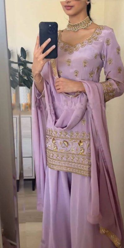 Grand Purple Color Georgette Embroidery Sequence Salwar Suit
