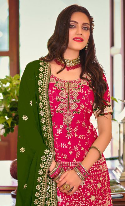 Grand Red Color Faux Georgette Embroidery Work Salwar Suit