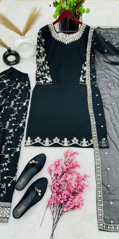 Luminous Black Color Georgette Embroidery Sequence Salwar Suit