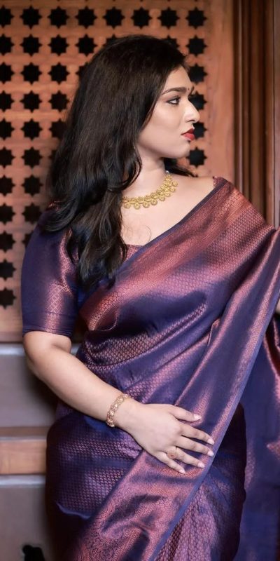 Magnificent Purple Soft Lichi Silk Ordinary Design Rich Pallu Saree