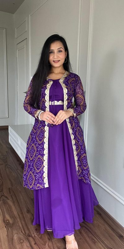 Majestic Purple Color Georgette Heavy Embroidery Anarkali Suit