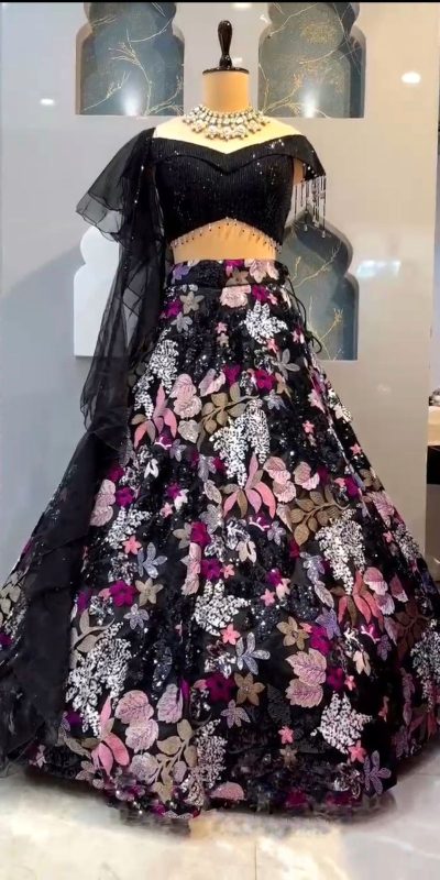 Perfectly Black Georgette Double Sequins Embroider Lehenga Choli