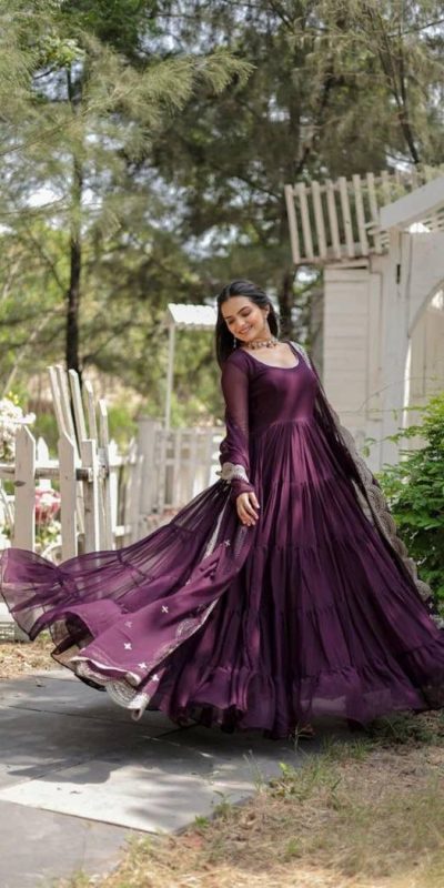 Stylish Purple Color Garget With Full Sleeves Fancy lace Gown