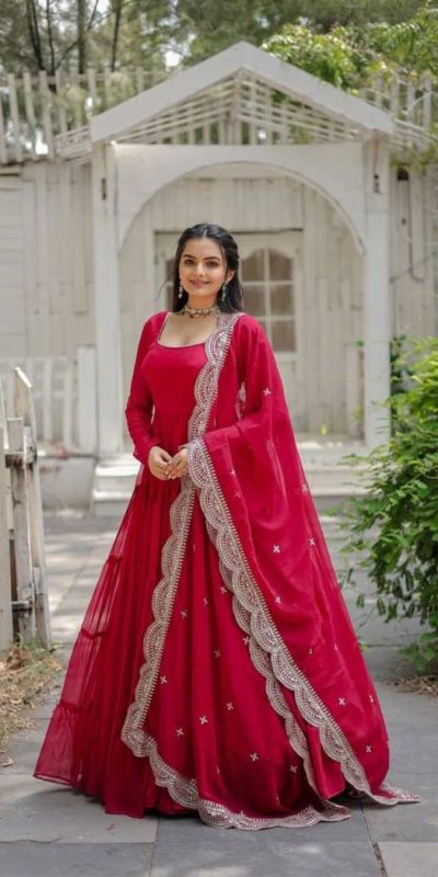 Stylish Red Color Garget With Full Sleeves Fancy lace Gown