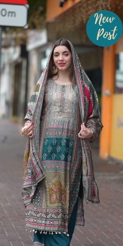 Superb Grey Color Maslin Embroidery Printed Mirror Salwar Suit