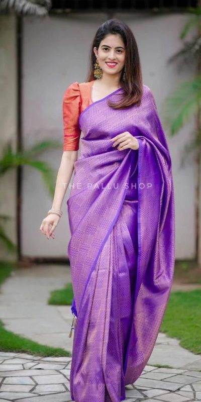 Superb Purple Color Soft Lichi Silk Cloth Rich Pallu All Over Saree