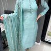 Aglow Blue Chinnon Silk Embroidery Coding Dori Salwar Suit