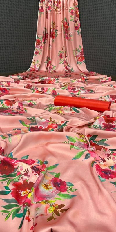 Aglow Peach Color Devsena Soft Silk Digital Printed Work Saree