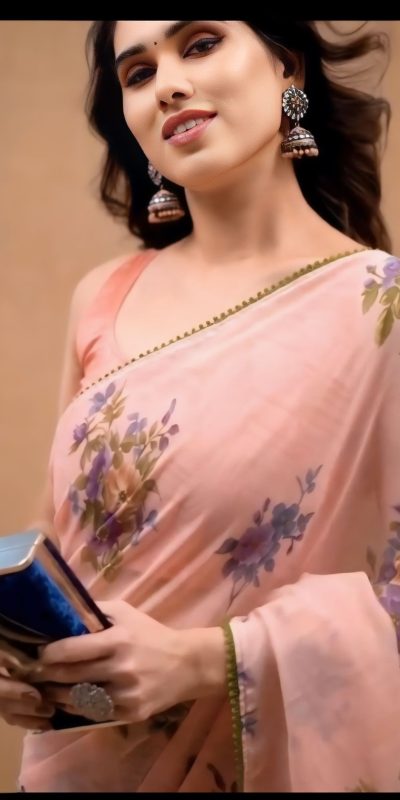 Aglow Peach Color Pure Soft Georgette Silk Design All Over Saree