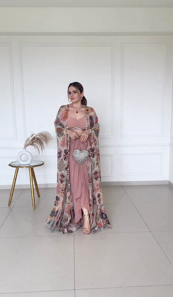 Aglow Peach Color Silk Digital Printed Fancy Lace Salwar Suit