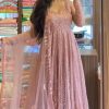 Peach Soft Net Embroidery Sequence Gown