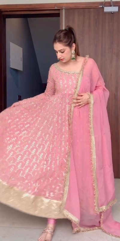 Aglow Pink Color Georgette Thread With Sequence Salwar Suit