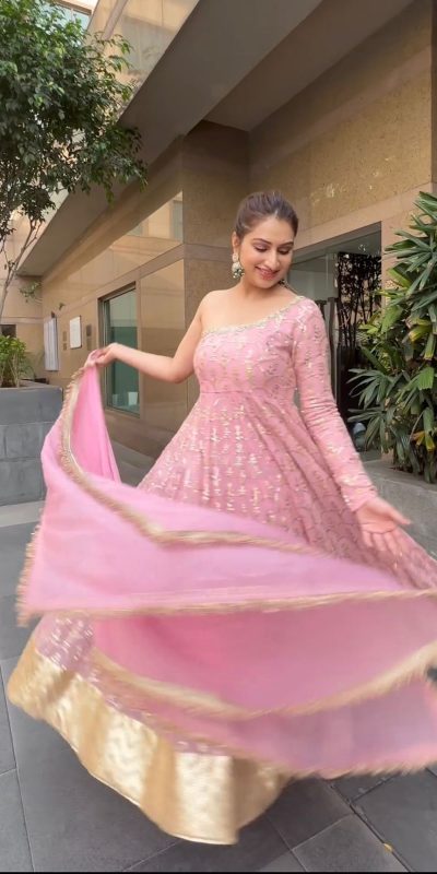 Aglow Pink Color Georgette Thread With Sequence Salwar Suit