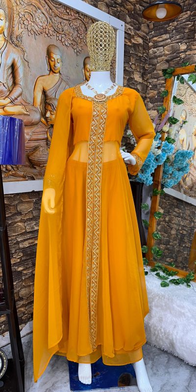 Aglow Yellow Color Georgette Embroidery Sequence Salwar Suit