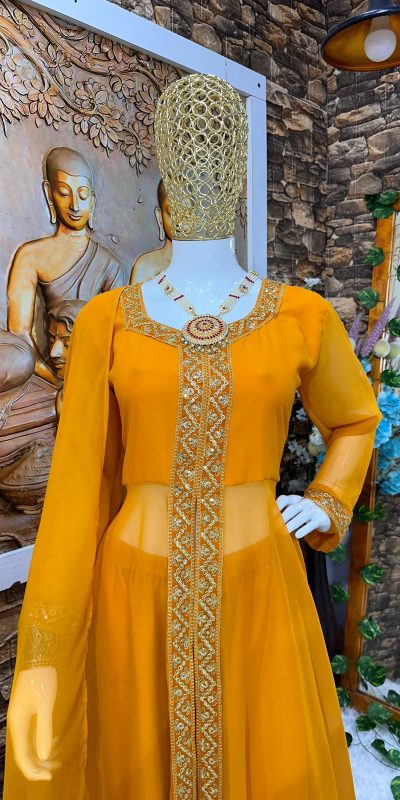 Aglow Yellow Color Georgette Embroidery Sequence Salwar Suit