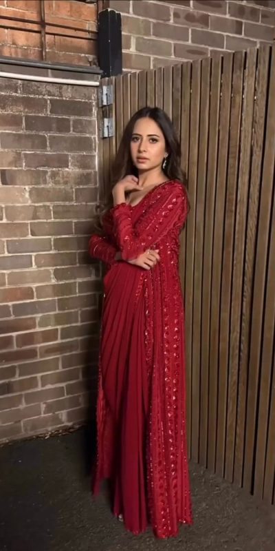 Alluring Red Color Georgette Thread Sequence Work Saree