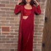 Red Georgette Thread Sequence Work Saree