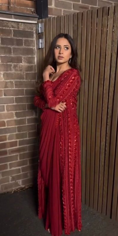 Alluring Red Color Georgette Thread Sequence Work Saree