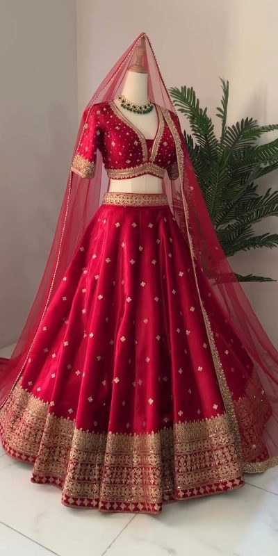 Artful Red Color Georgette Embroidery Sequence Lehenga Choli