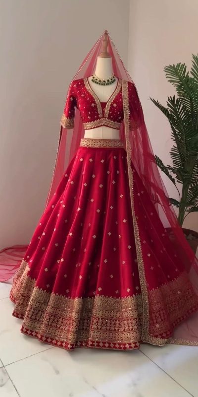 Artful Red Color Georgette Embroidery Sequence Lehenga Choli