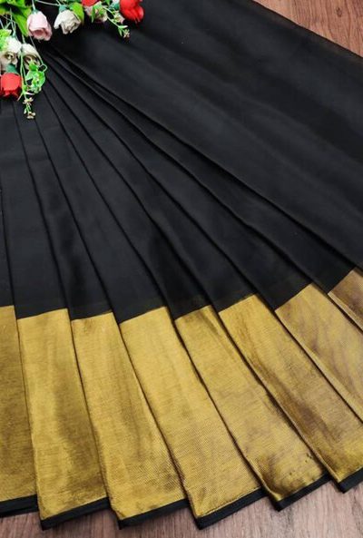Beautiful Black Color Chiffon Running Chiffon Blouse Work Saree